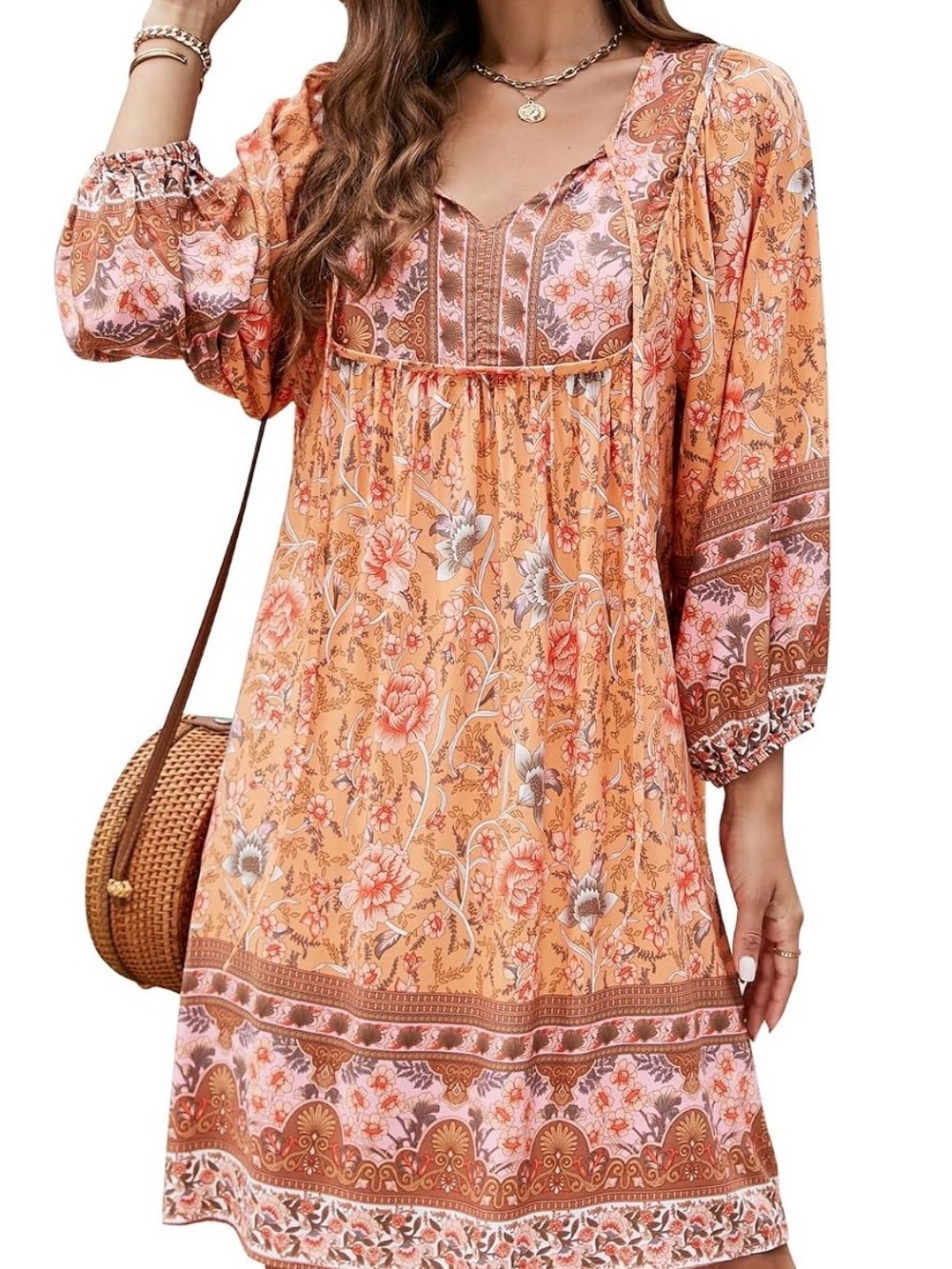 Bohemian Floral Peasant Dress